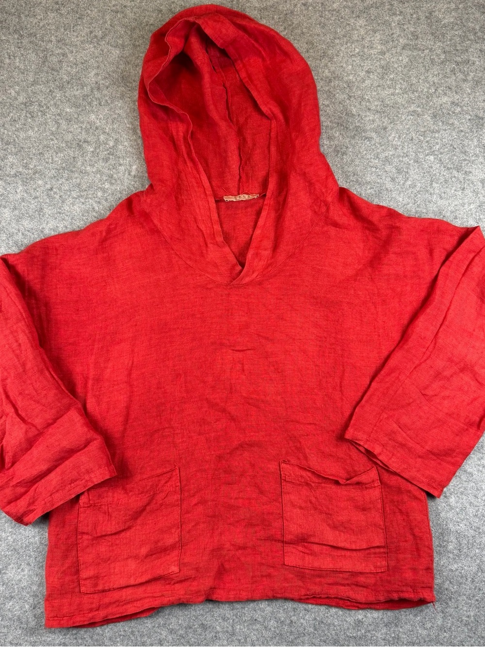 Saga Italy 100% Linen Hooded Tunic Top Red Lagenlook One Size – Flawed